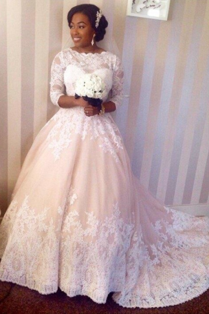 3 quarter sleeve lace wedding dress