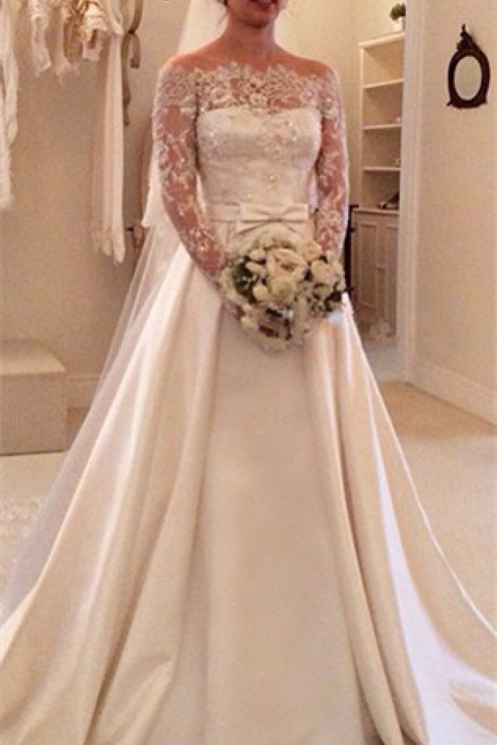 long sleeve satin bridal gowns