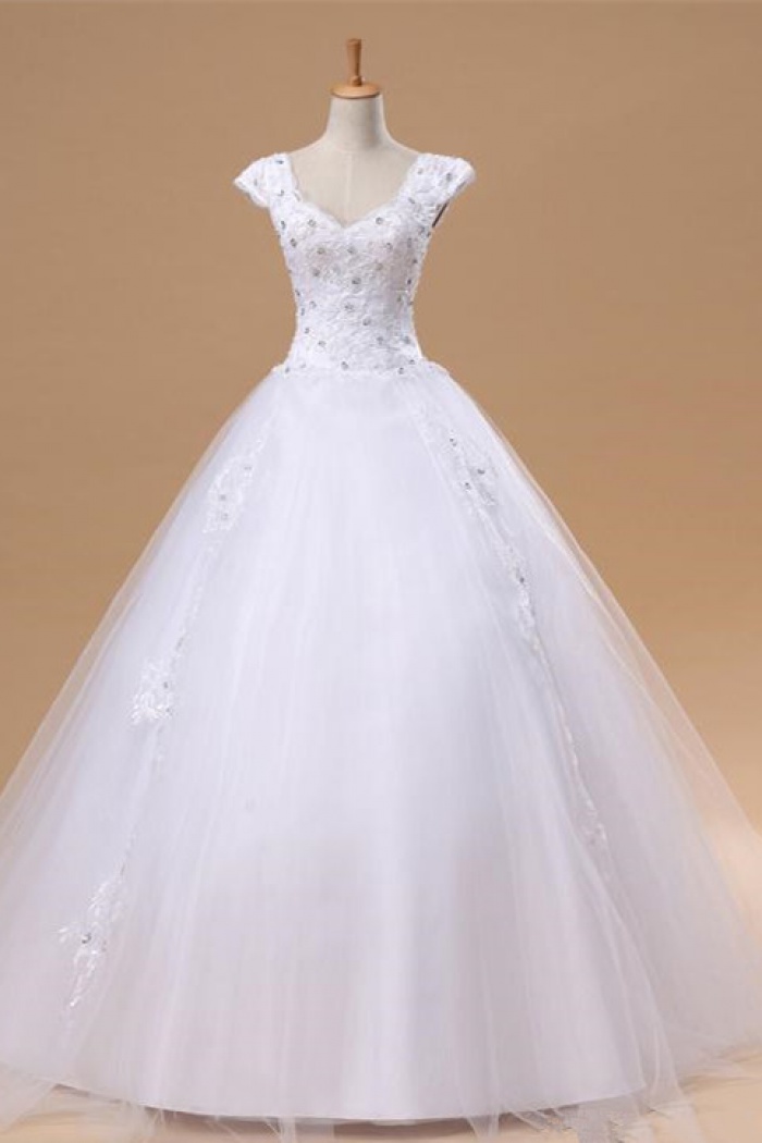 Elegant White  Lace Puffy Wedding  Dress  New Arrival Floor 