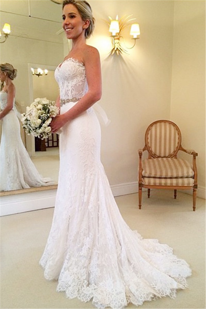white lace bridal dress