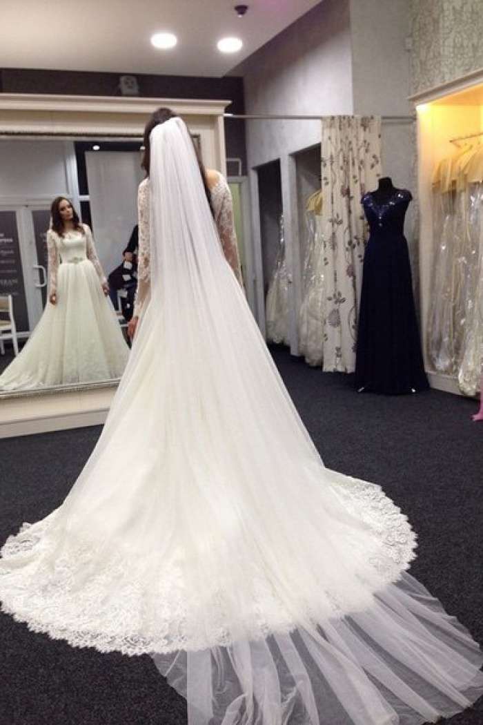 Lace Vestidos De Noiva Plus Size Wedding Dresses Long Sleeve Scoop