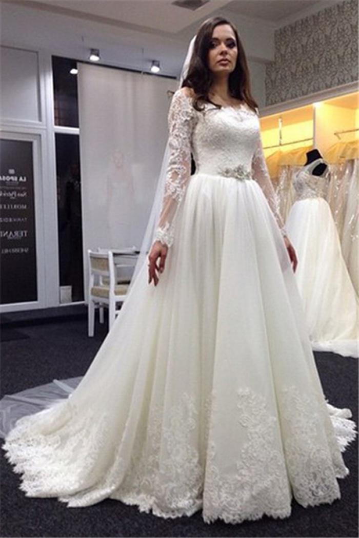 plus size white wedding dress with sleeves