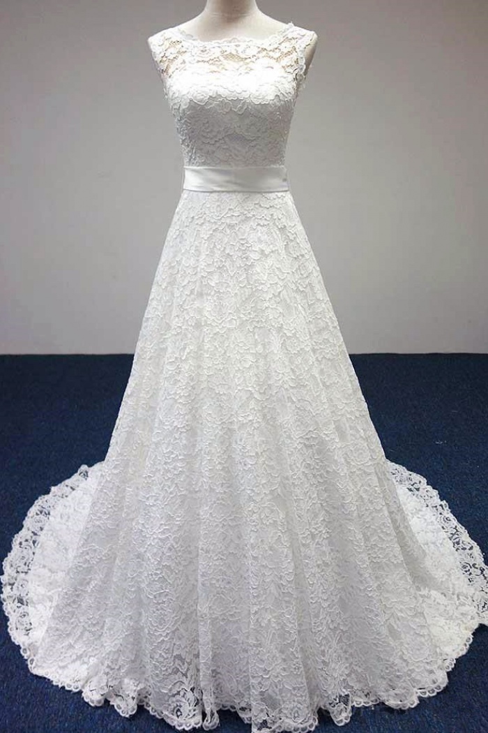 Cheap Simple White Lace Formal Bridal 
