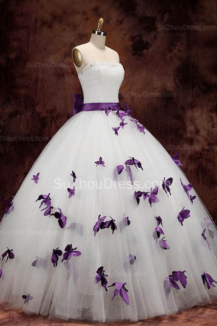 purple and white gown