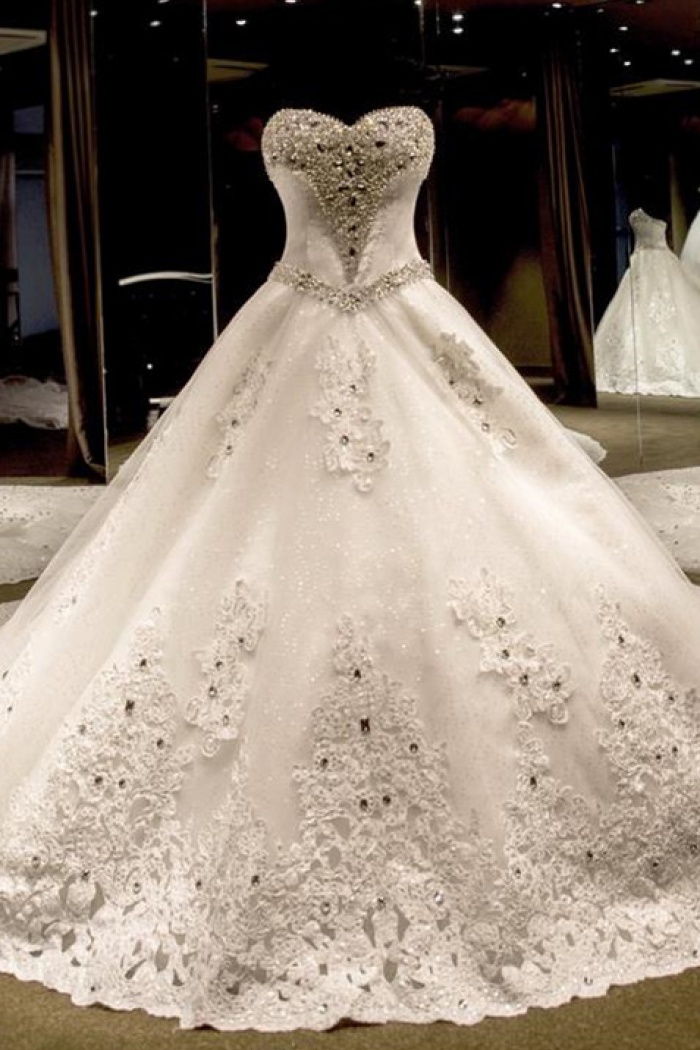 2022 Sweetheart Ball Gown Shiny Bridal Gowns Lace Applique 2022 Sweetheart Ball Gown Shiny Bridal Gowns Lace Applique