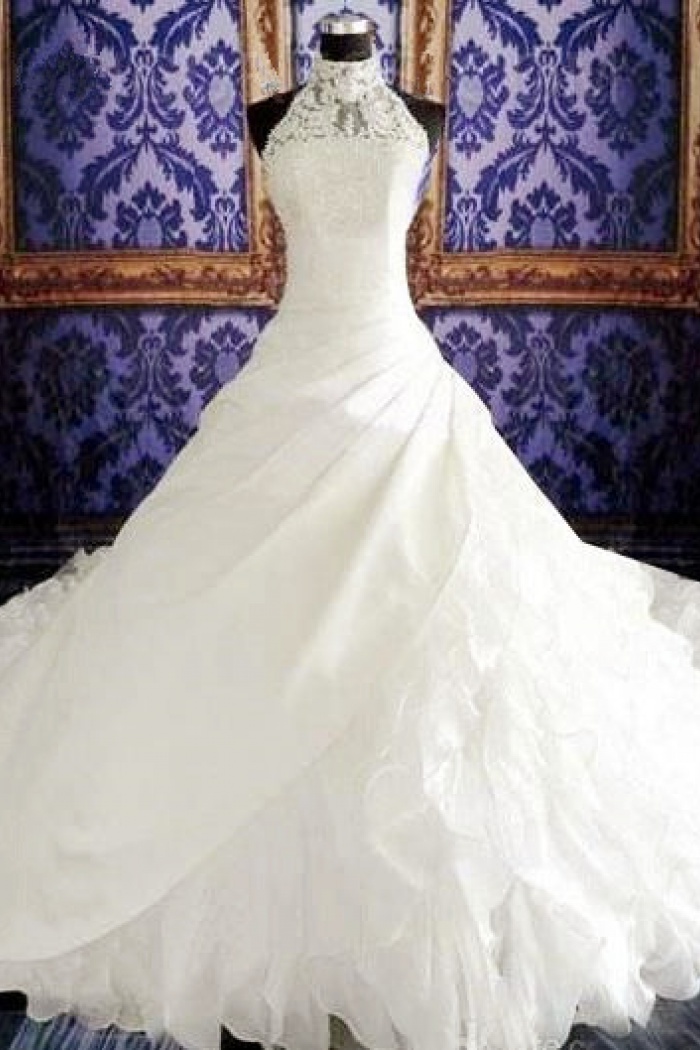 high neck sheath wedding dress