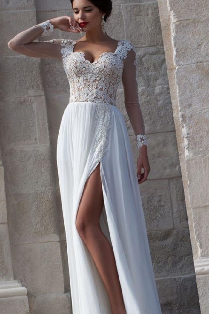 long sleeve wedding dress with slit
