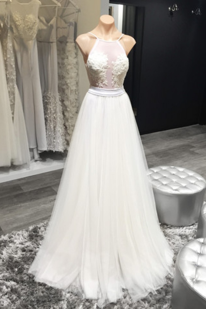 Halter White Sheer Summer Wedding Dresses Sexy Open Back Beach Wedding Reception Gowns For Brides