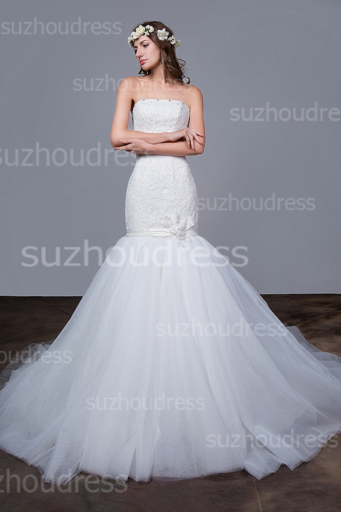 white strapless mermaid wedding dress