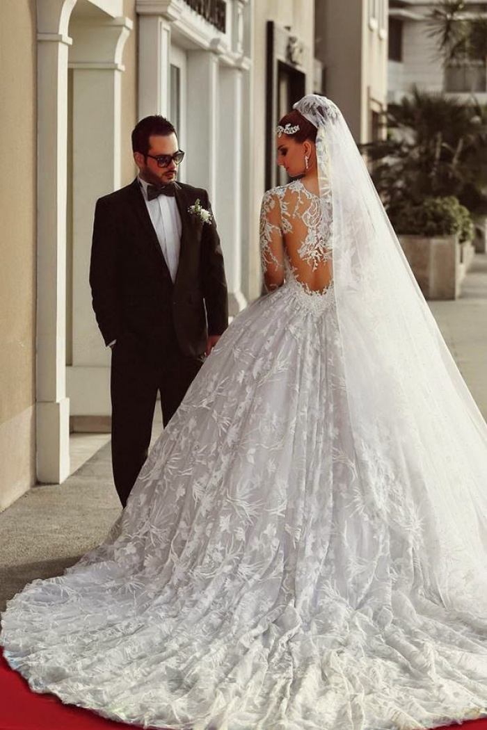 wedding dress ball gown with long train