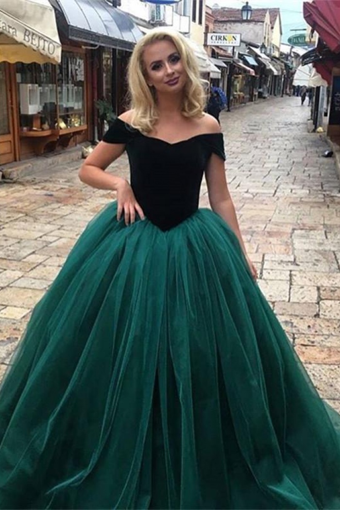 off the shoulder ball gown prom dress