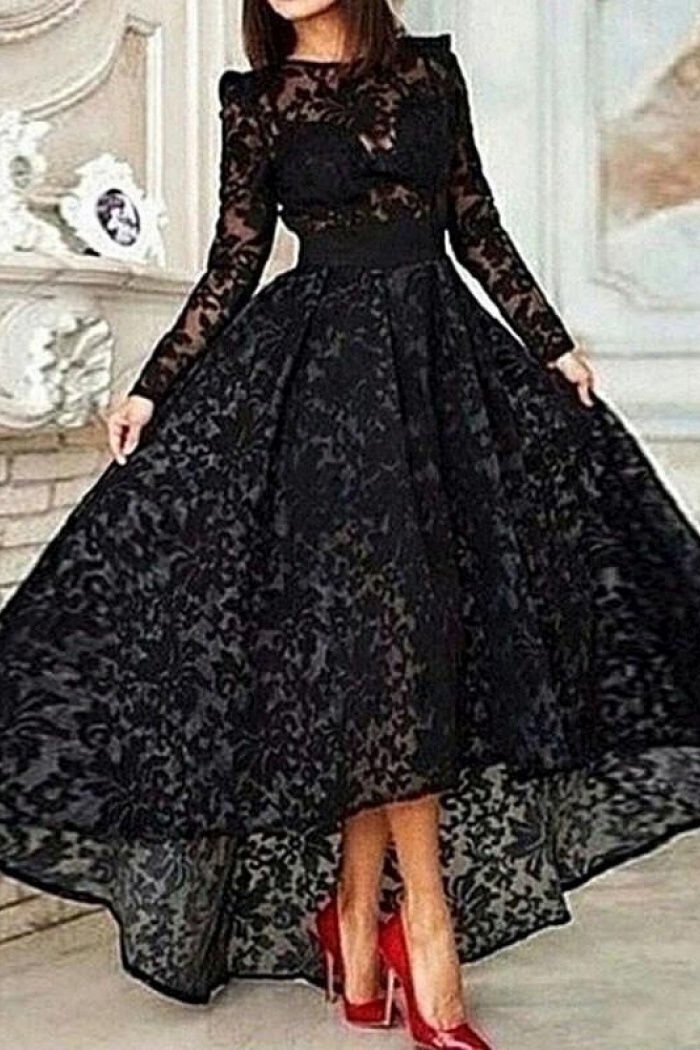 black evening gown with sleeves