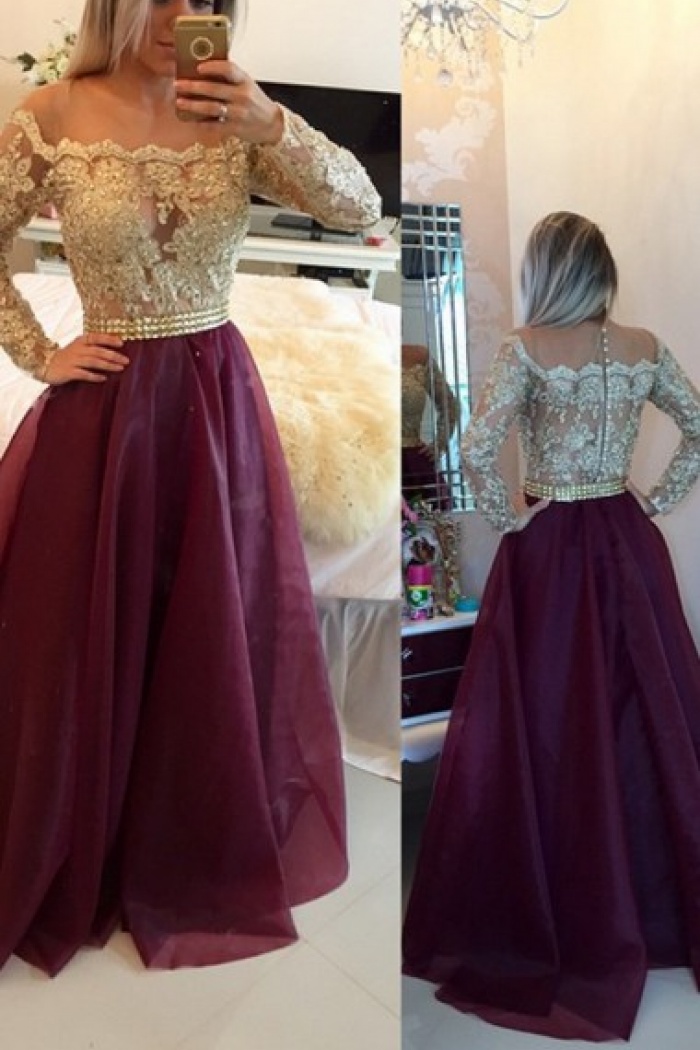 lace sleeve evening gown