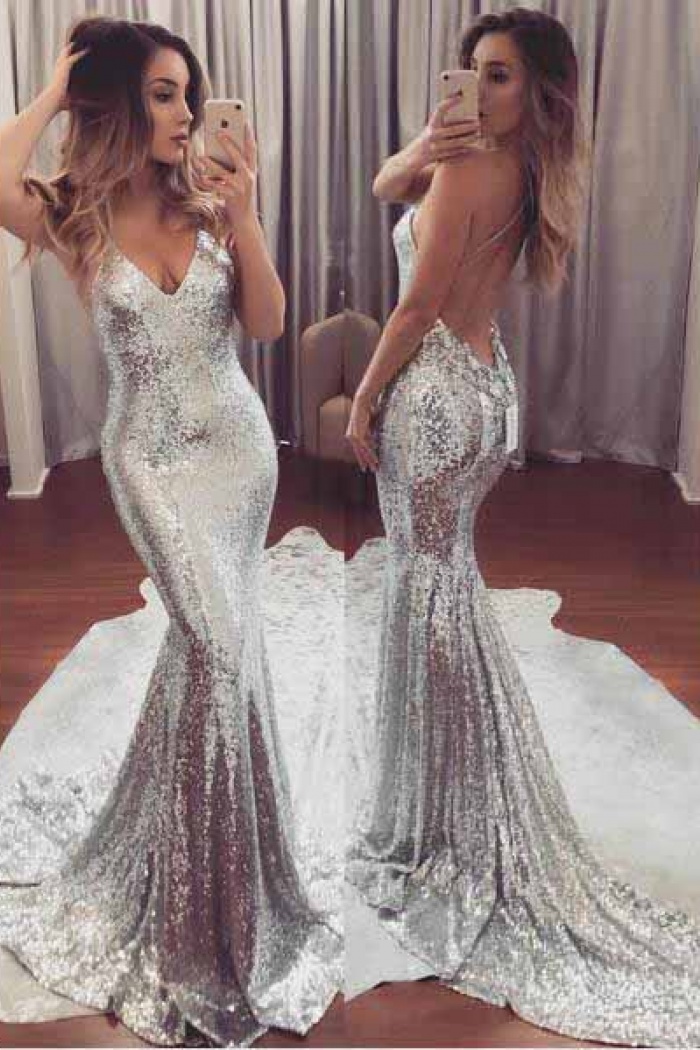 silver formal dresses long