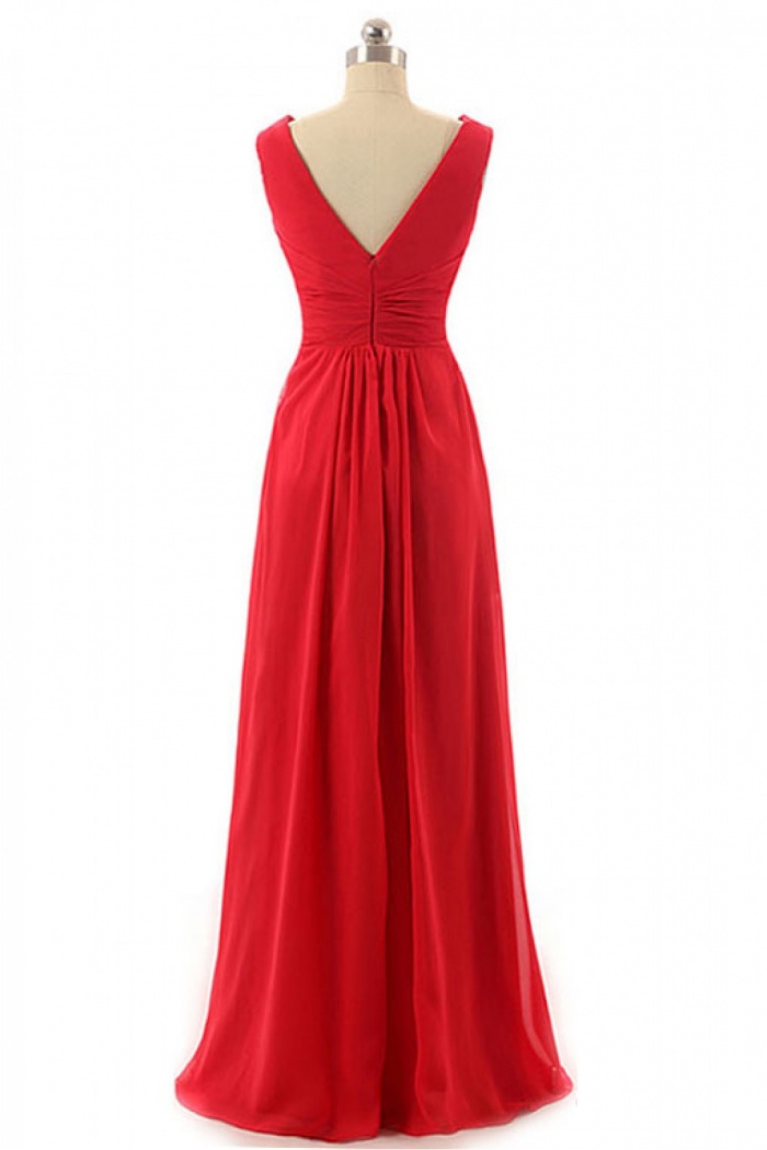 Tank V Neck & Back Pleated Chiffon Bridesmaid Dress Long