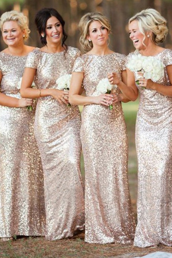 champagne sequin bridesmaid dresses