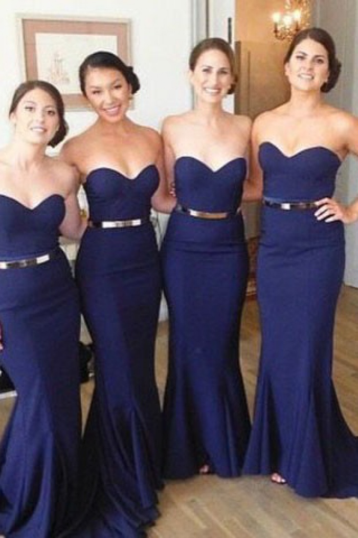 dark blue strapless dress