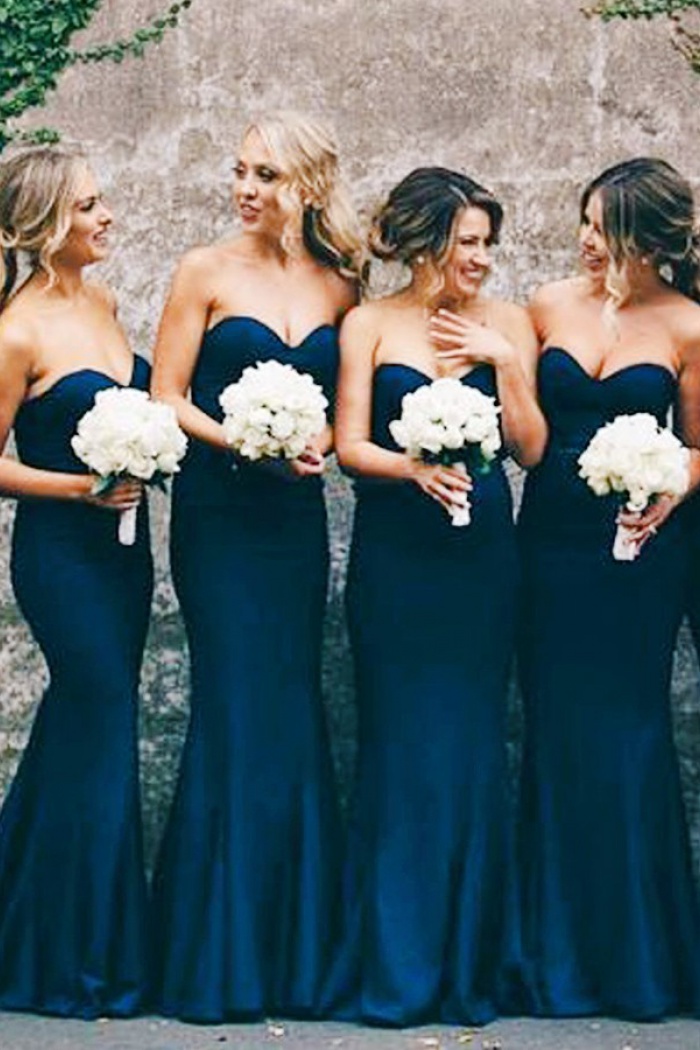 navy blue satin bridesmaid dresses