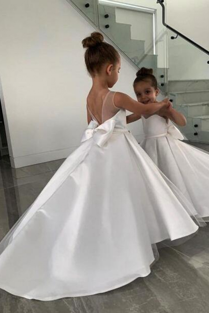 White Satin Flower Girl Dress  704T