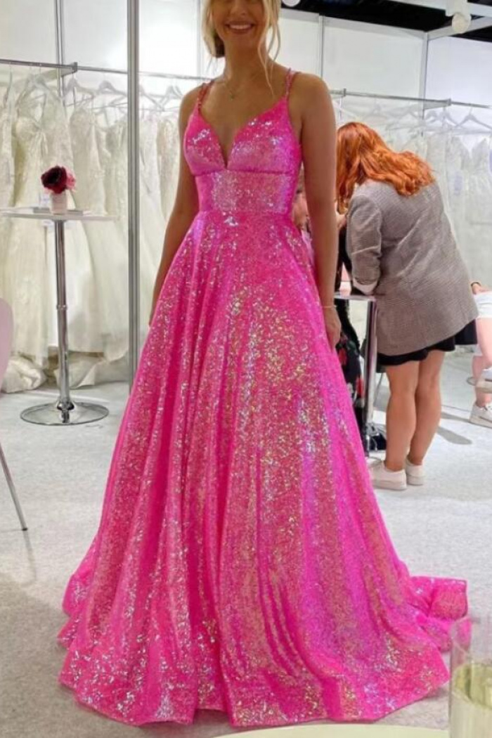Fuchsia Tie Back Contrast Sequin Dress