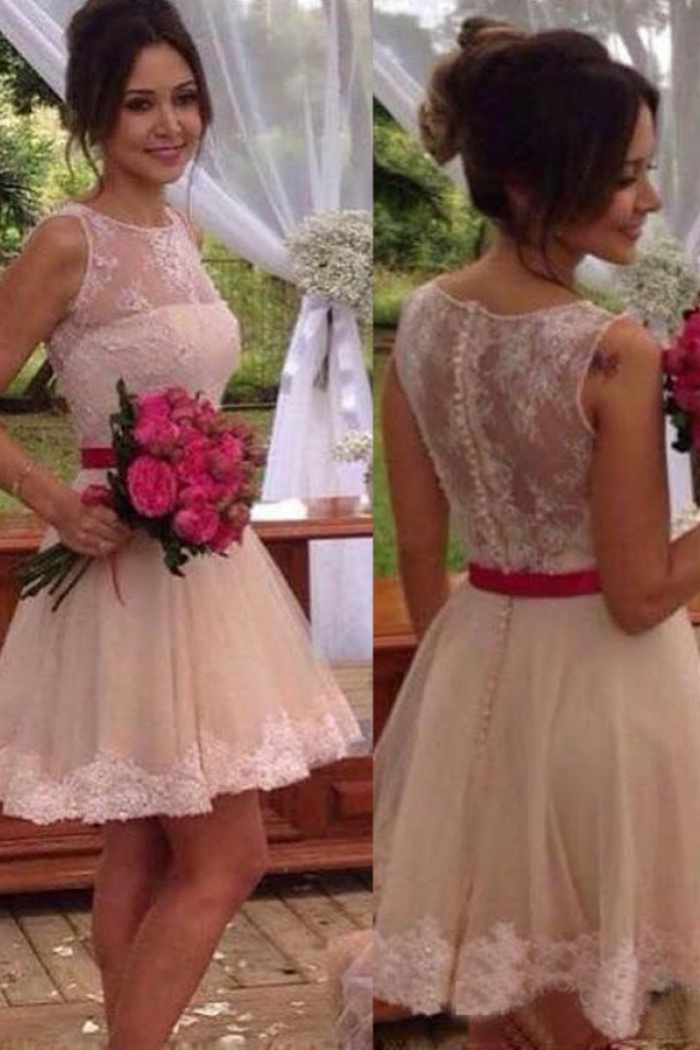 blush short bridesmaid dresses