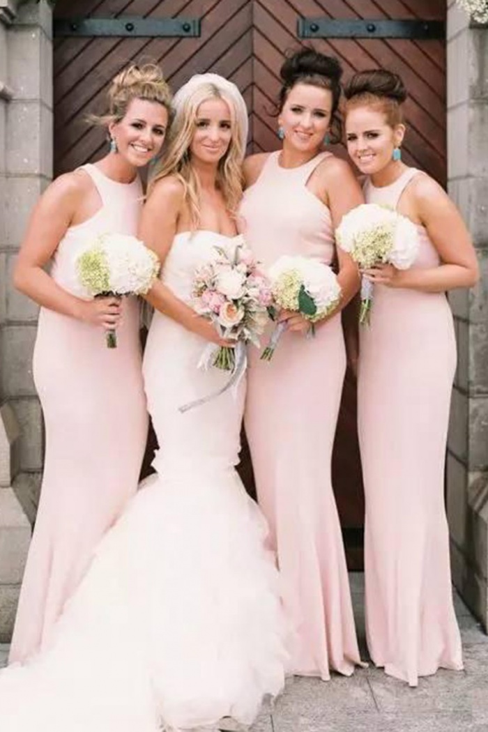 Floor Length Pearl Pink Bridesmaid Dresses