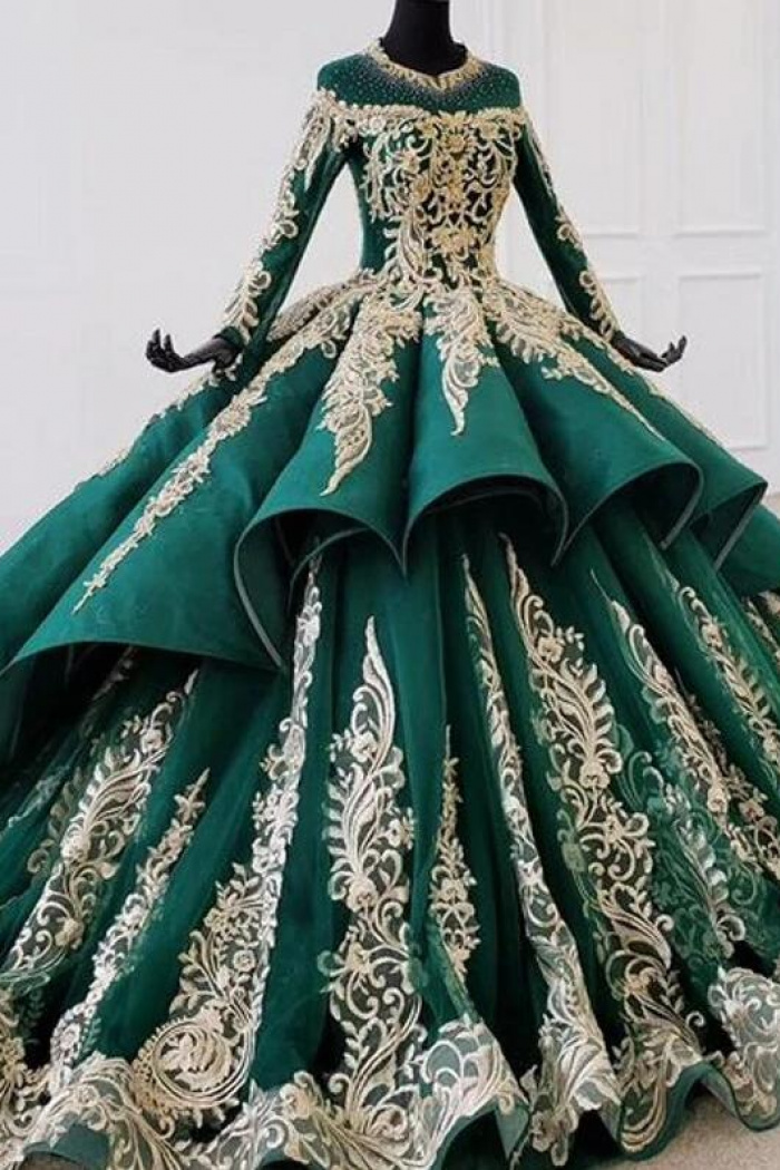 white christmas dresses Spaghetti Straps Dark Green Prom Dress Ball Gown Beaded Pageant Dress –  SELINADRESS main image 0