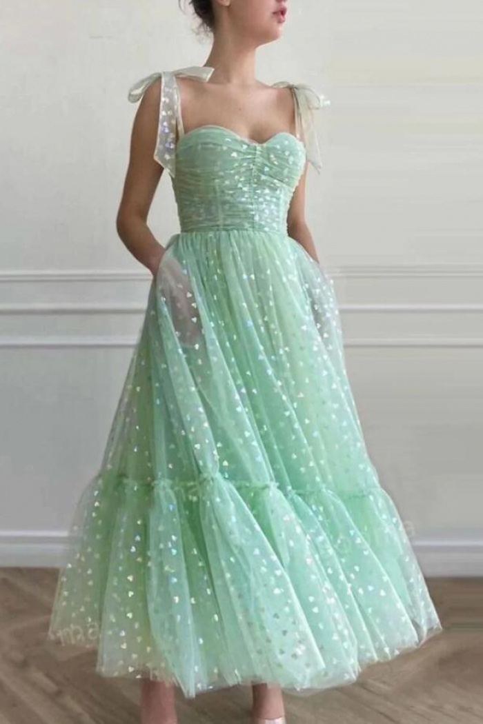 Mint Green Spaghetti Straps Prom Dresses main image 1