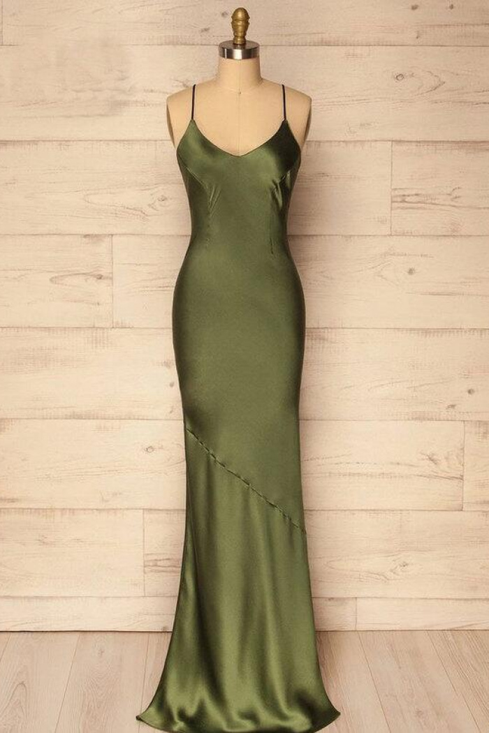 Spaghetti Straps Olive Green Sexy Prom Dresses - Wisebridal.com