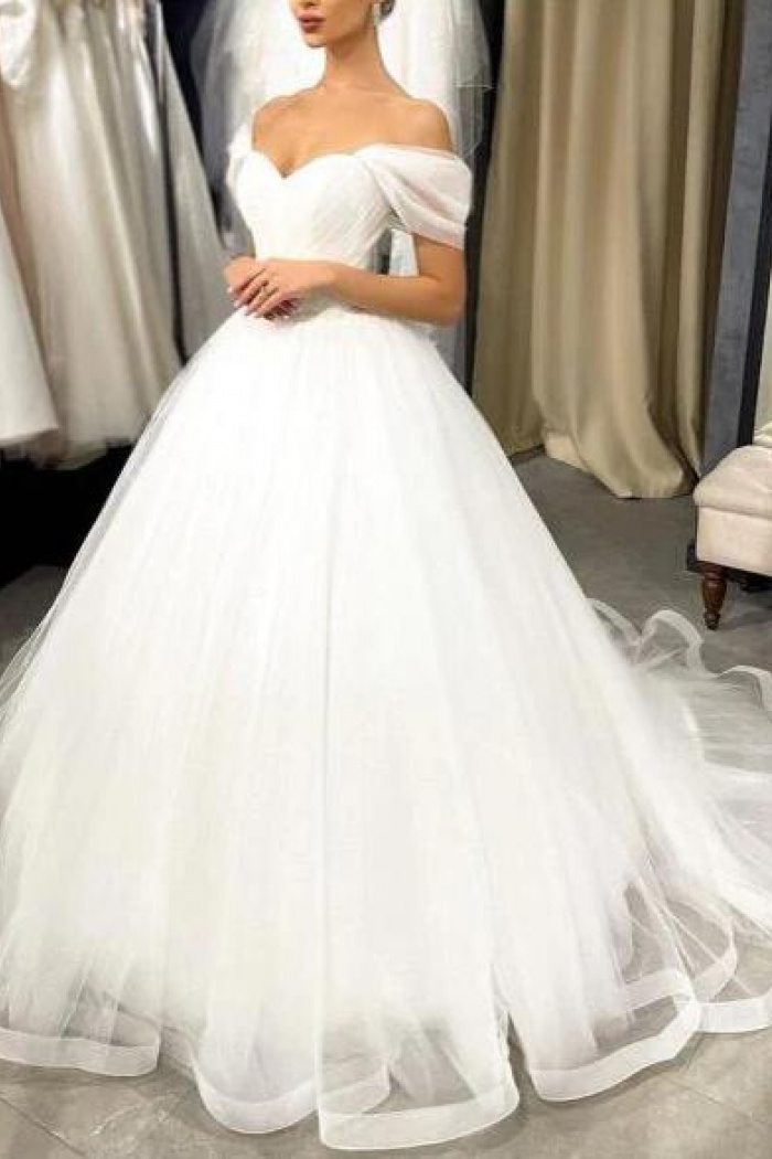Princess tulle off the shoulder ball gown wedding dress for women ...