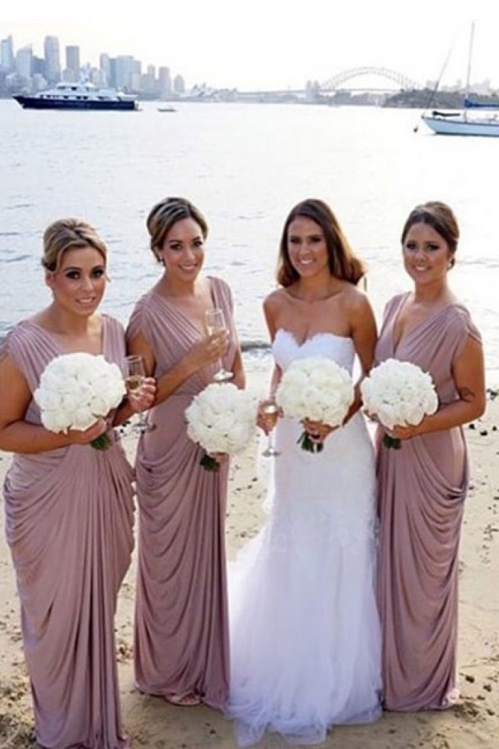 champagne bridesmaid dresses long