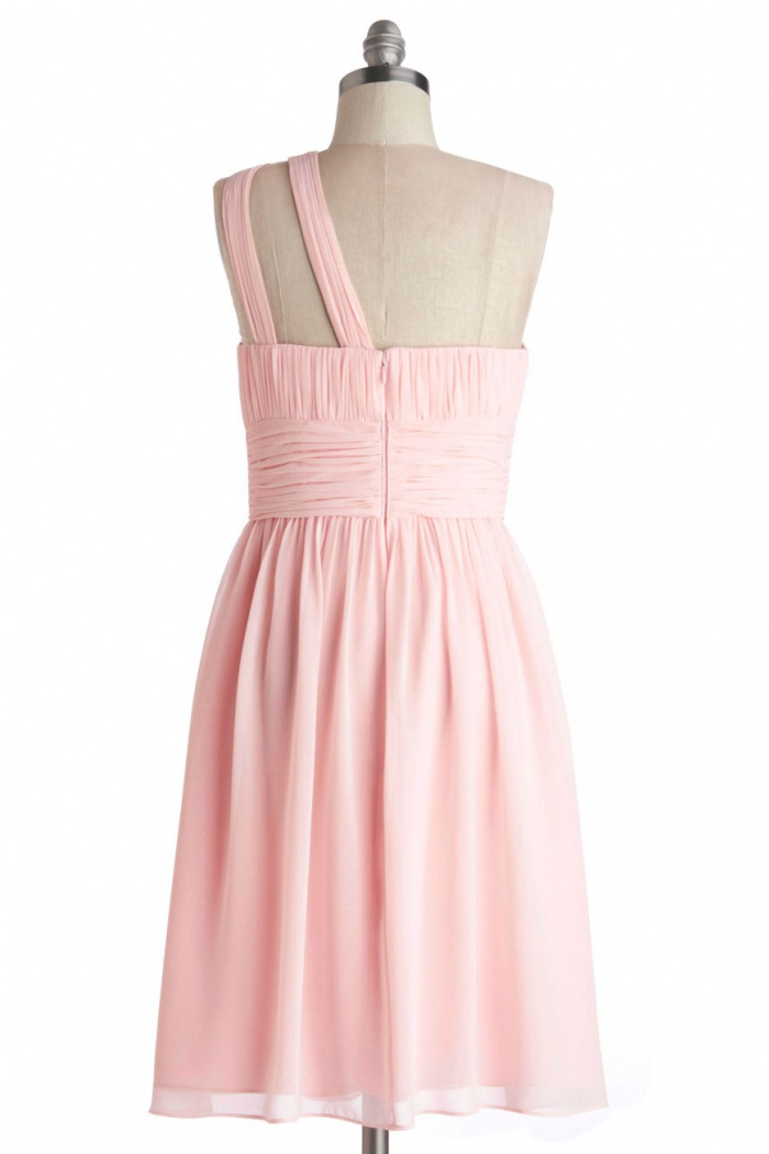 Simple Dress A Line One Shoulder Pink Chiffon Bridesmaid Dresses