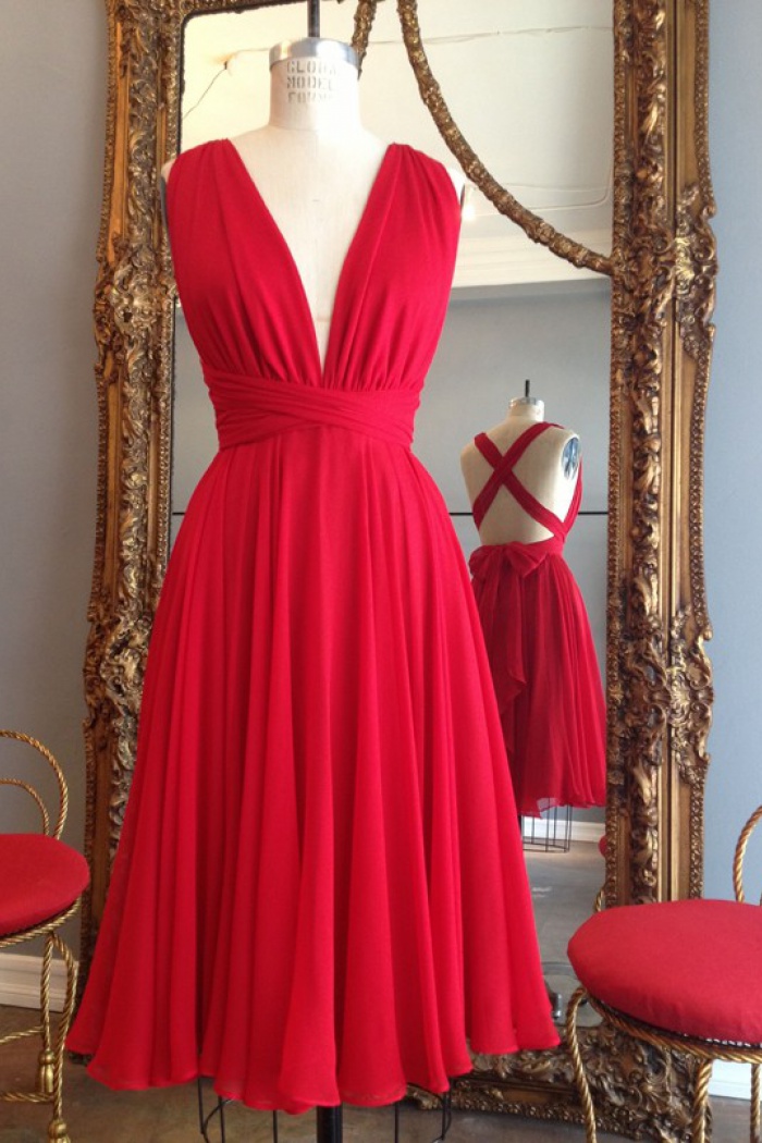 short red chiffon dress