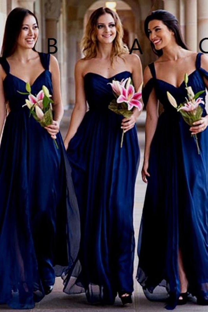 A Line Sweetheart Floor Length Dark Blue Chiffon Bridesmaid Dress A Line Sweetheart Floor Length Dark Blue Chiffon Bridesmaid Dress