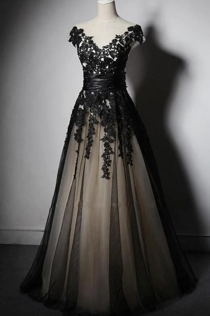 Modest Country Black Long Prom Dress With Lace - Wisebridal.com