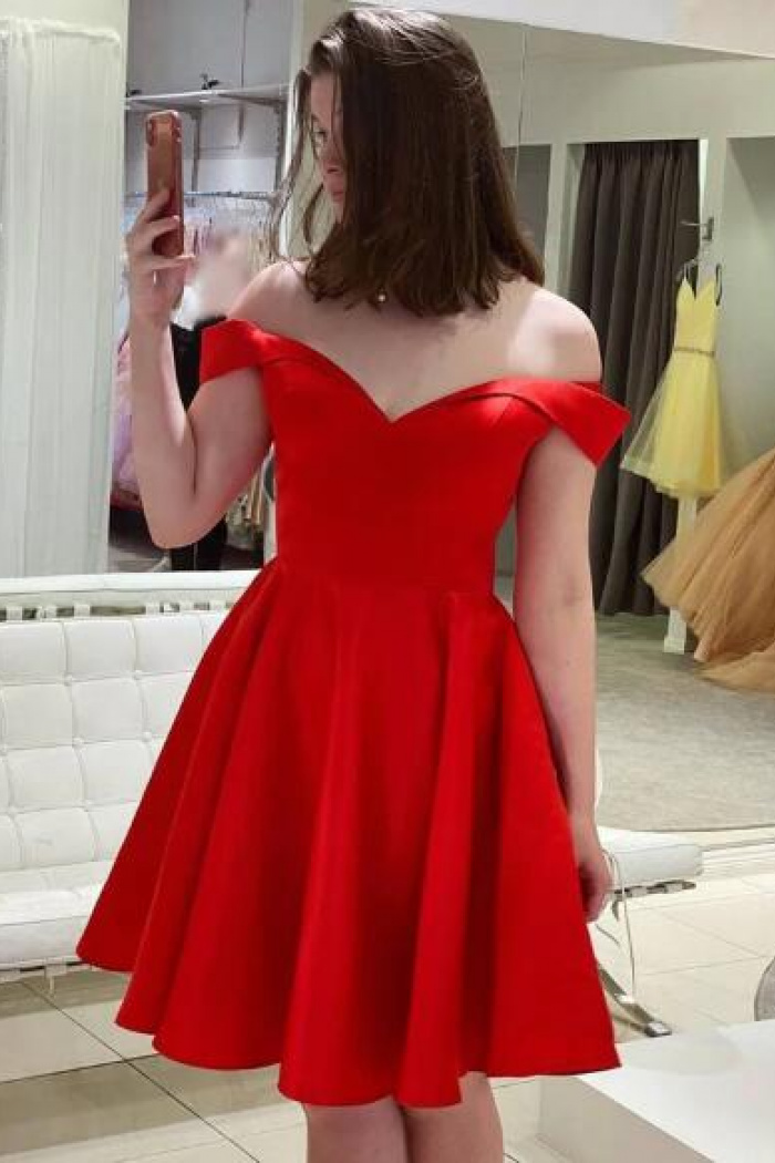 Off The Shoulder Red Dress 2022 Short Prom Dress