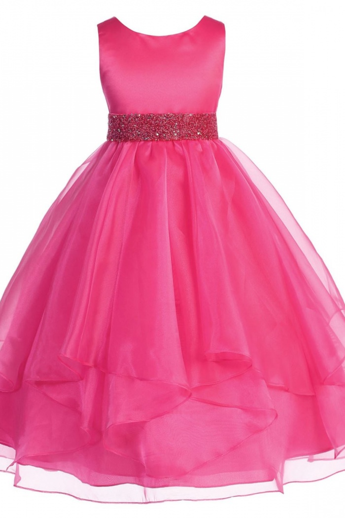 Chic Baby Girls Asymmetric Ruffles Satin//Organza Flower Girl Dress