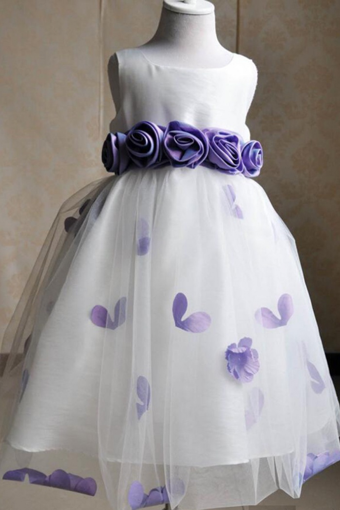 purple and white flower girl dresses