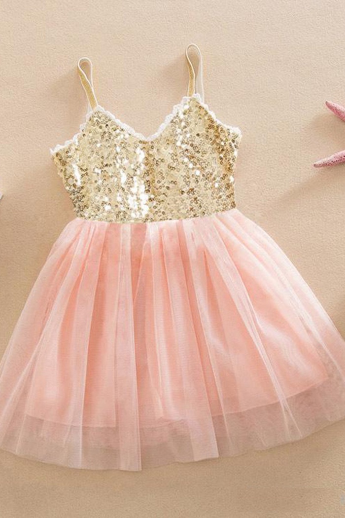 Pink Sequin Flower Girl Dress
