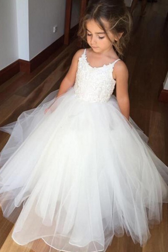 spaghetti strap tulle flower girl dress