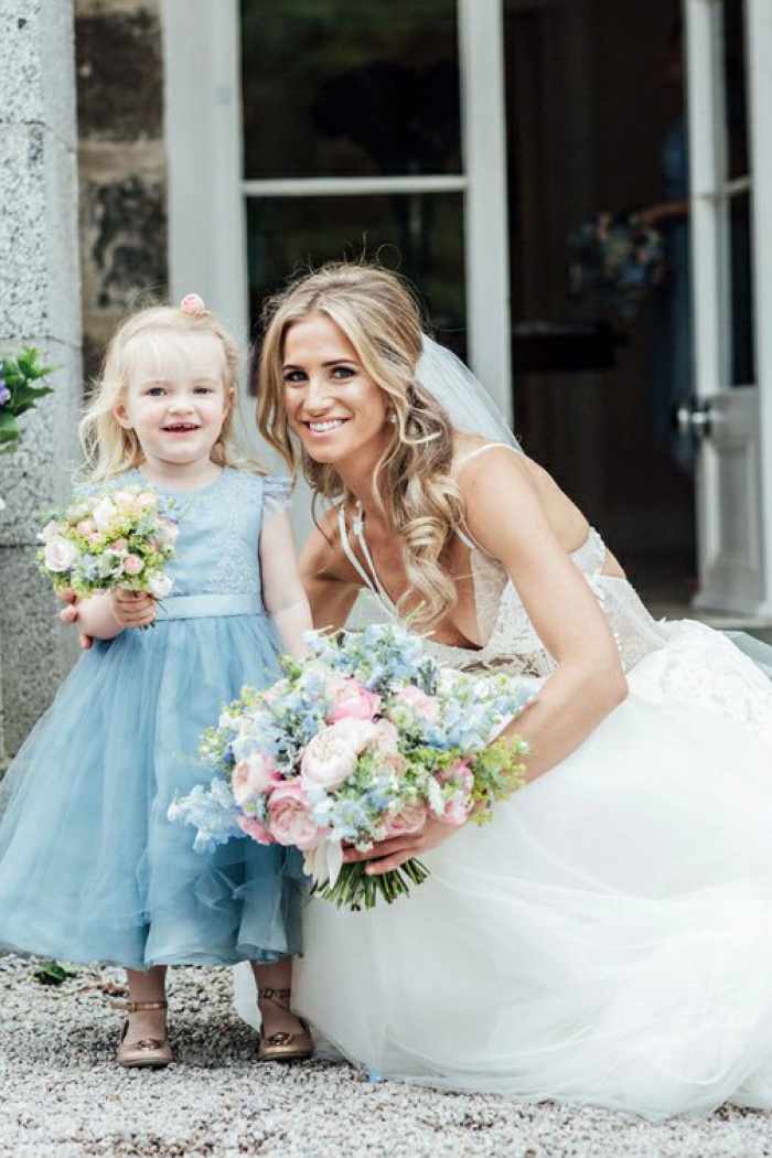 blue tulle flower girl dress