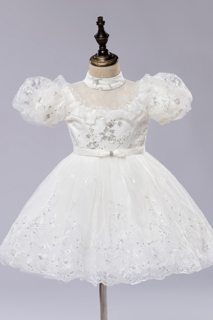 puff sleeve flower girl dress