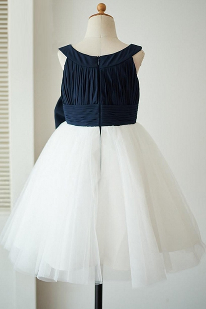 white and navy blue flower girl dresses